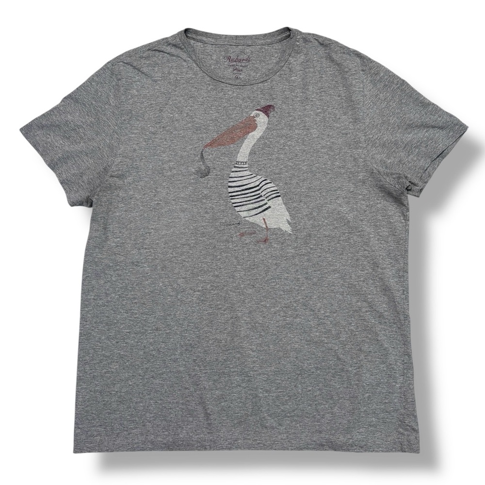RICHARDS Grey Crew Neck Shirt Faded Pelican Graphic